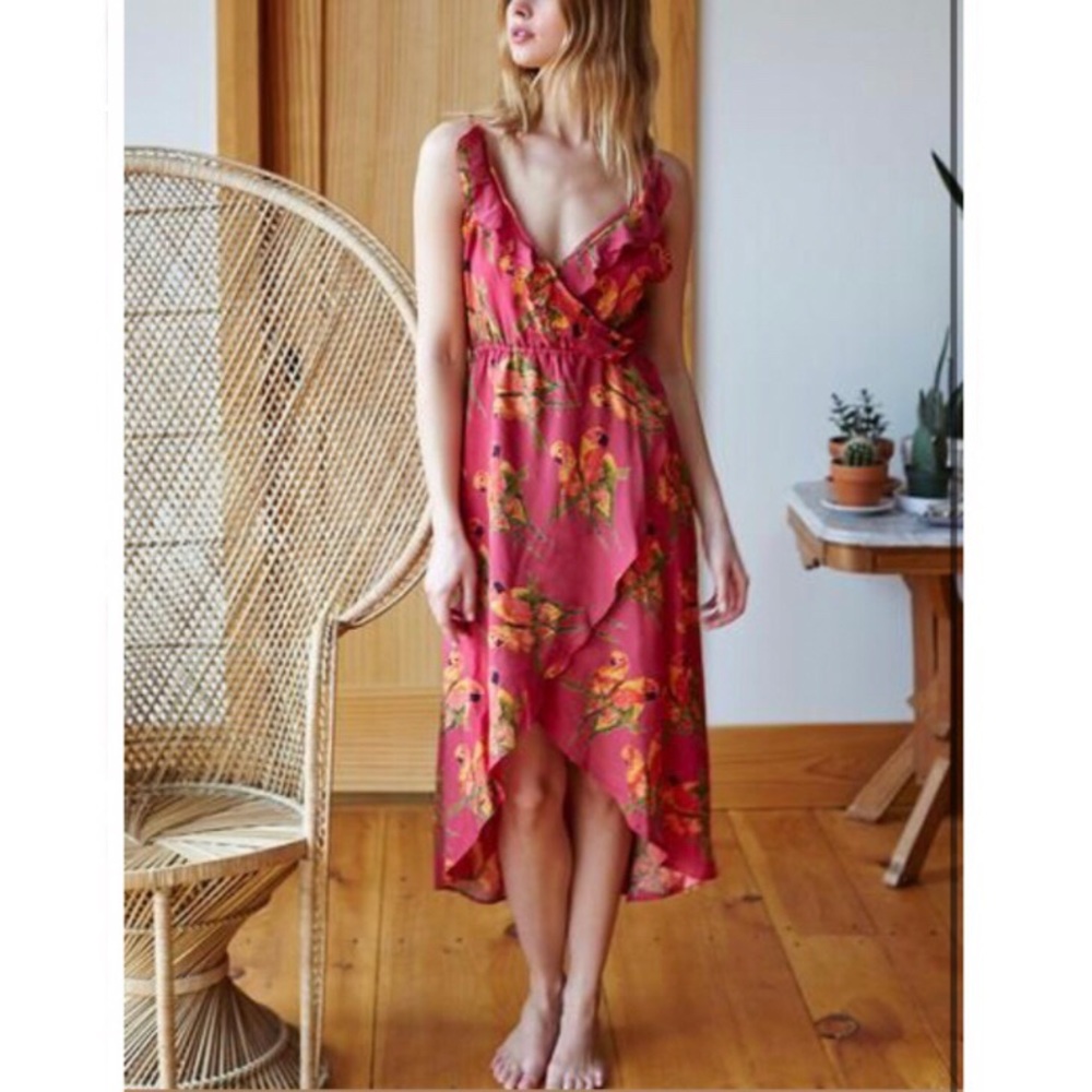 Emerson Fry Ruffle Dress in Rose Parrot